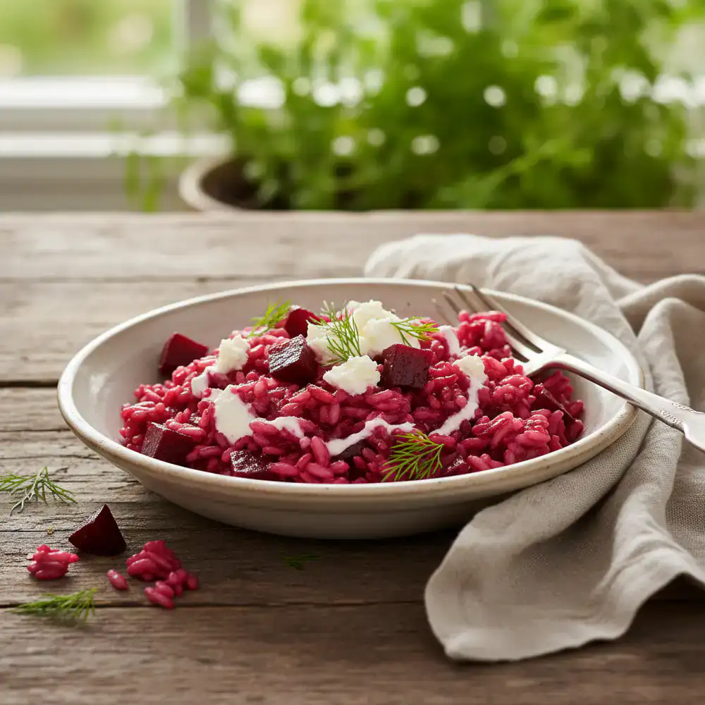 Risotto met rode biet en geitenkaas