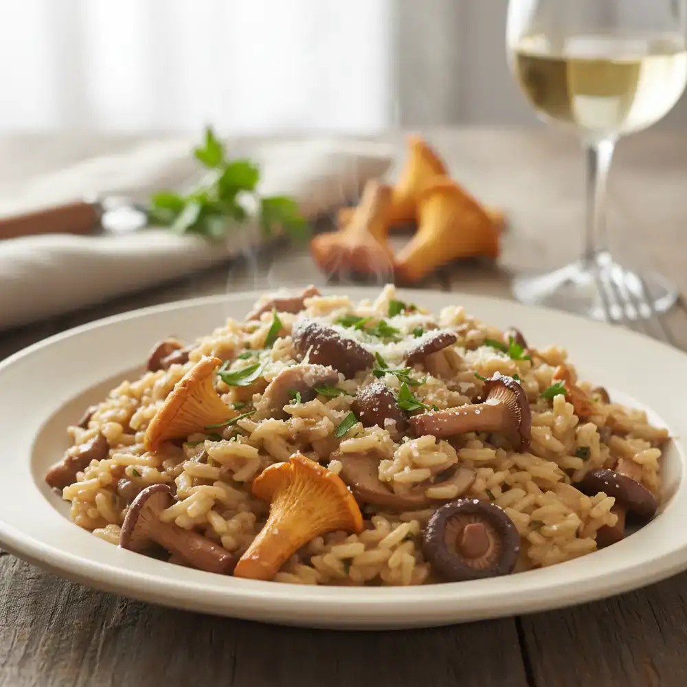 Aardse risotto met wilde paddenstoelen